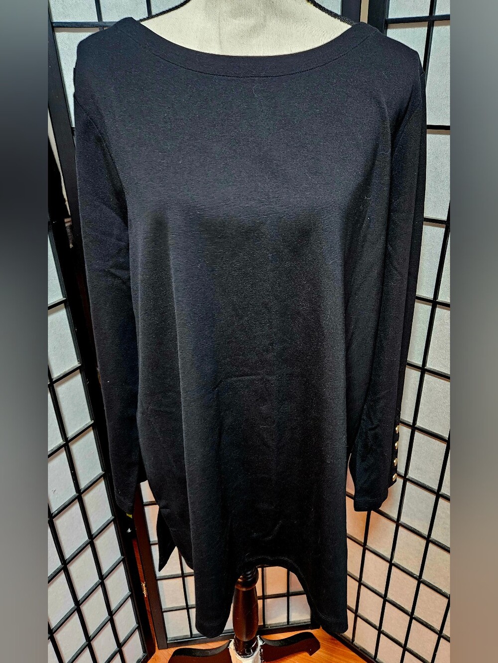 Chico's Size 3 (XL) Matte Black Jersey Long Sleeve Wrikle Resistant Tunic